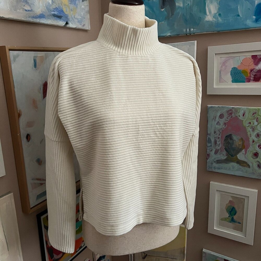 Madewell Texture & Thread Ivory Ribbed Mock Neck Sweater XS Minimalist Cozy